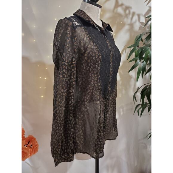 Free People All that Glitters Sheer Lace Blouse Size M Black Whimsigoth ASO TV - Picture 5 of 11